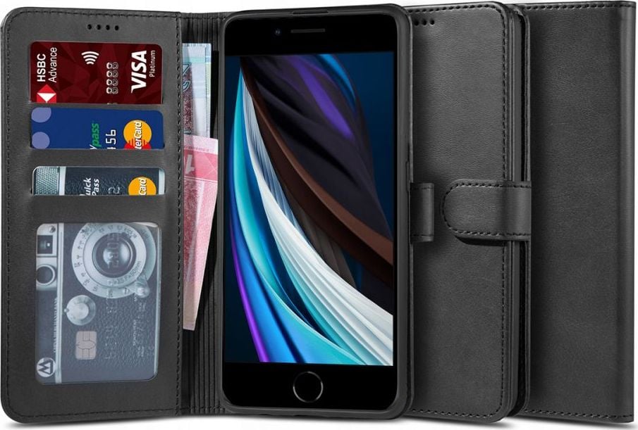 Husa TECH-PROTECT Wallet V2 compatibil cu iPhone 7/8/SE (2020) Black