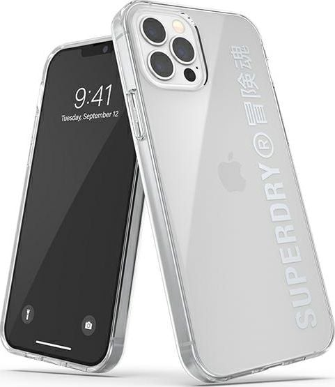 Husă transparentă SuperDry Snap pentru iPhone 12/12 Pro, argintiu/argintiu 42591