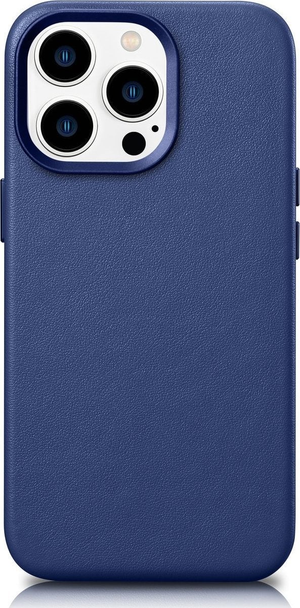 iCarer iCarer Case Leather pokrowiec etui z naturalnej skóry do iPhone 14 Pro niebieski (WMI14220706-BU) (kompatybilne z MagSafe)