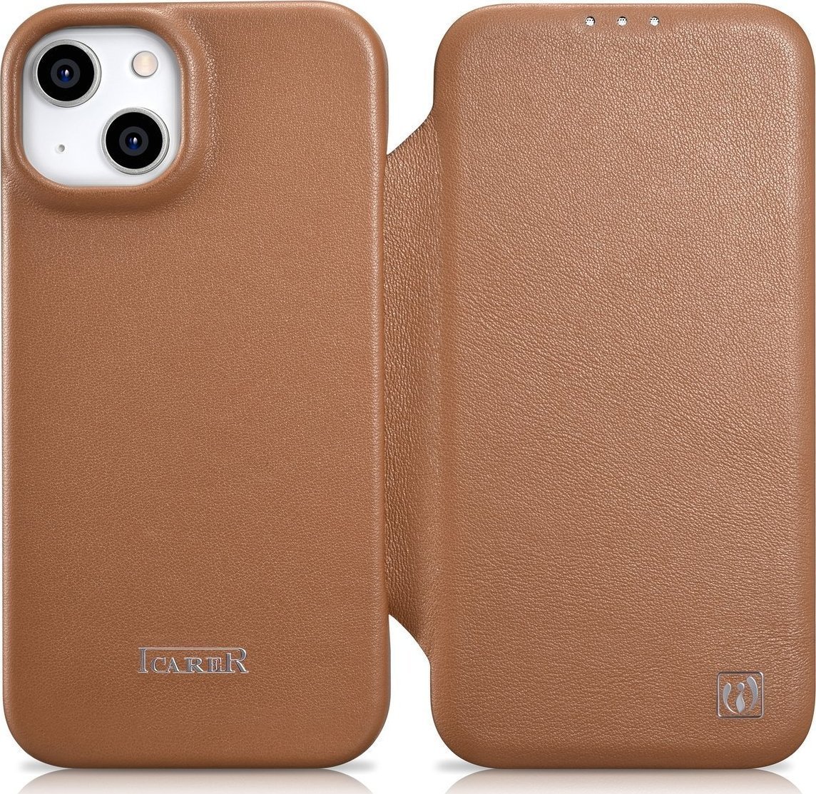 iCarer iCarer CE Premium Leather Folio Case skórzane etui iPhone 14 Plus z klapką magnetyczne MagSafe brązowy (WMI14220715-BN)