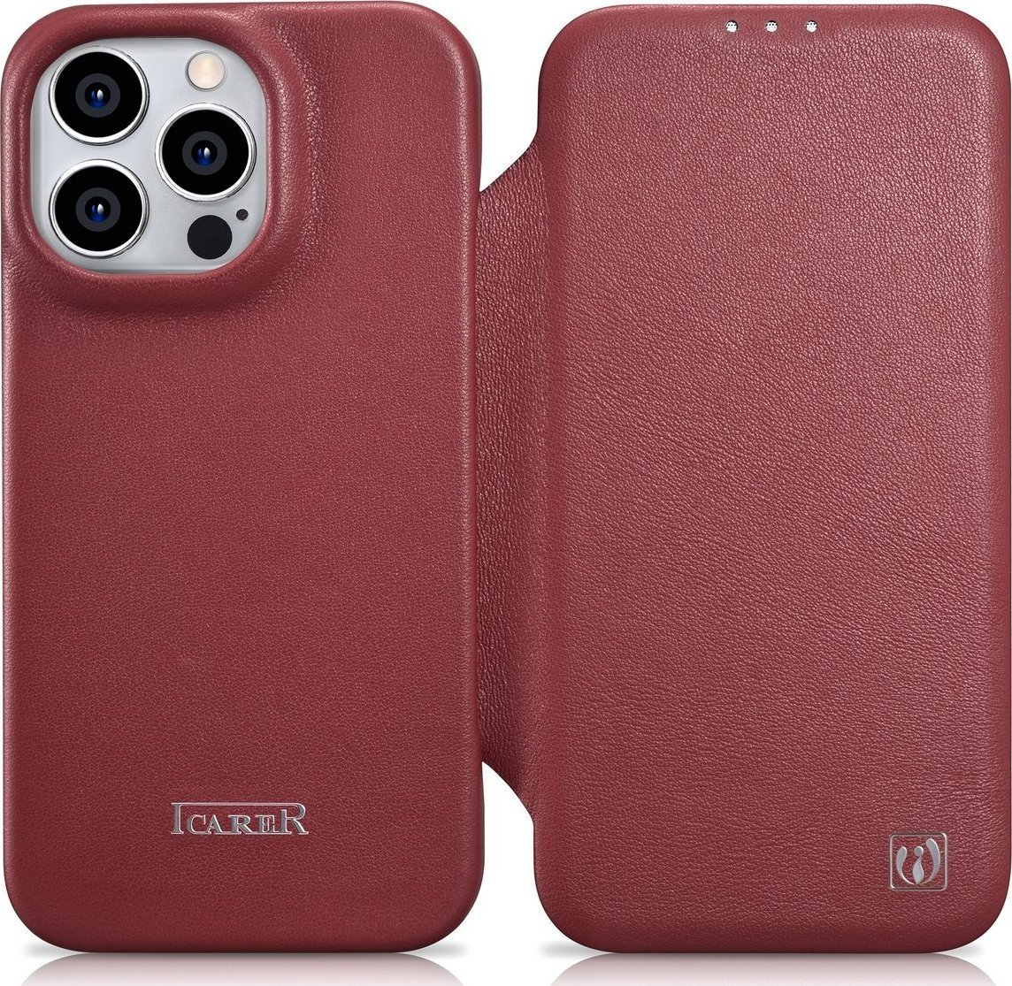 iCarer iCarer CE Premium Leather Folio Case skórzane etui iPhone 14 Pro Max z klapką magnetyczne MagSafe czerwony (WMI14220716-RD)