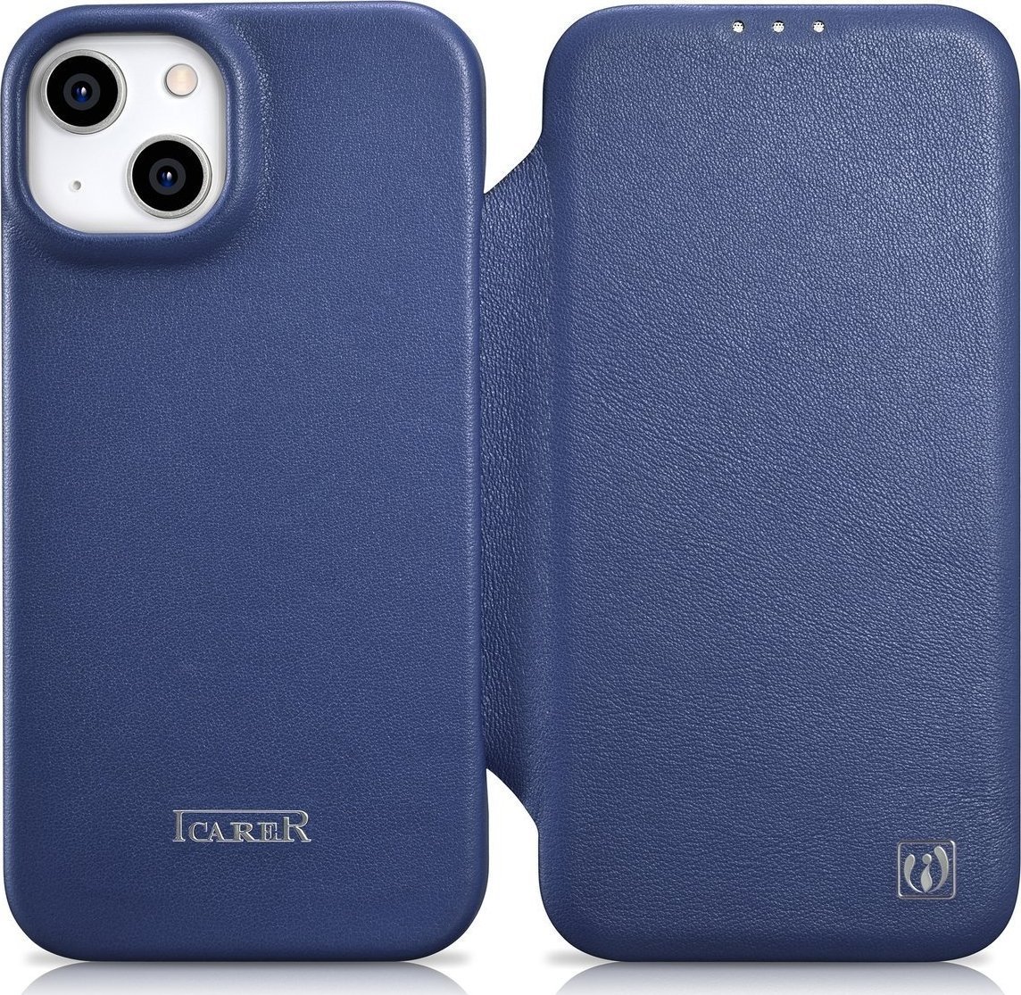 iCarer iCarer CE Premium Leather Folio Case skórzane etui iPhone 14 z klapką magnetyczne MagSafe niebieski (WMI14220713-BU)