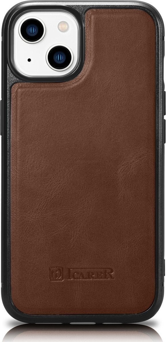iCarer iCarer Leather Oil Wax etui pokryte naturalną skórą do iPhone 14 (kompatybilne z MagSafe) brązowy (WMI14220717-BN)