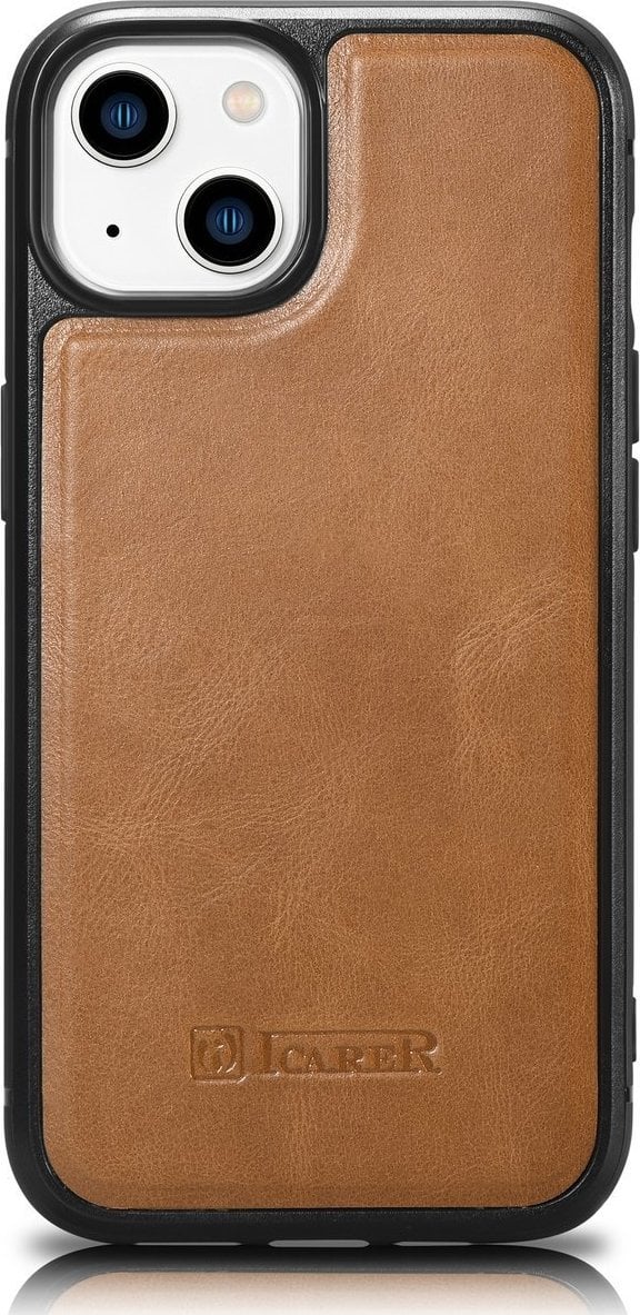 iCarer iCarer Leather Oil Wax etui pokryte naturalną skórą do iPhone 14 (kompatybilne z MagSafe) brązowy (WMI14220717-TN)
