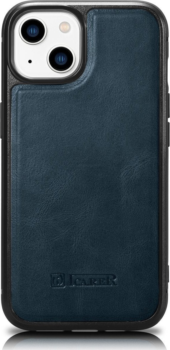 iCarer iCarer Leather Oil Wax etui pokryte naturalną skórą do iPhone 14 (kompatybilne z MagSafe) niebieski (WMI14220717-BU)
