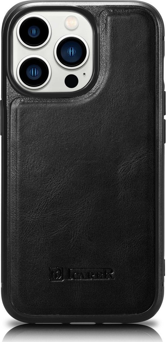 iCarer iCarer Leather Oil Wax etui pokryte naturalną skórą do iPhone 14 Pro Max (kompatybilne z MagSafe) czarny (WMI14220720-BK)