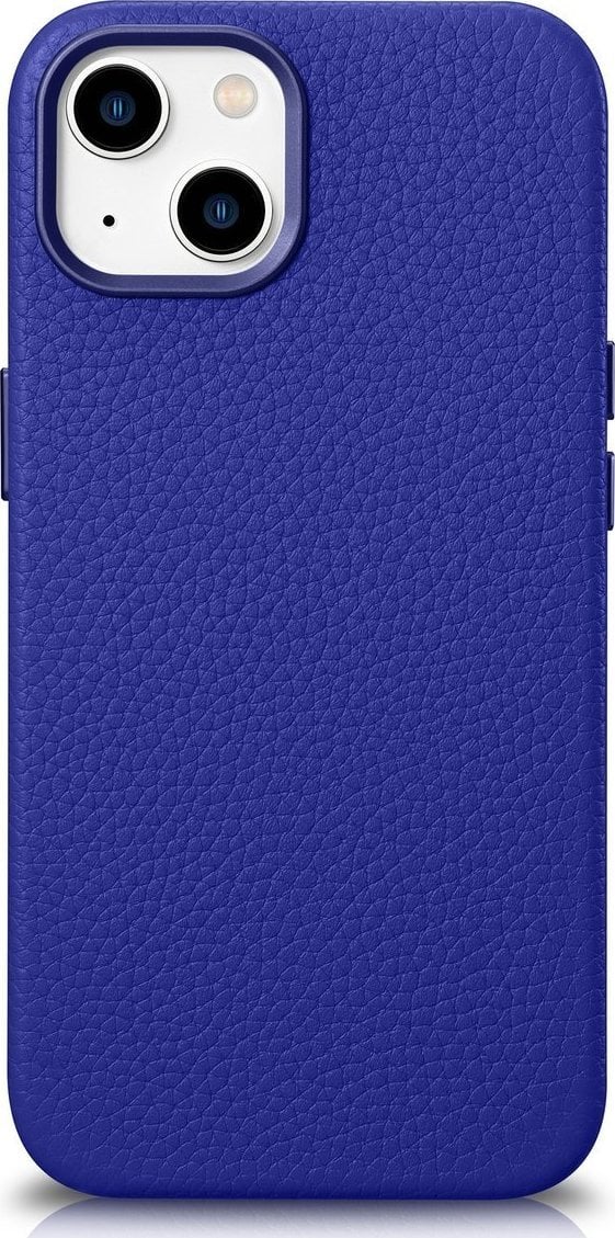 iCarer iCarer Litchi Premium Leather Case skórzane etui iPhone 14 Plus magnetyczne z MagSafe ciemnoniebieski (WMI14220711-DB)