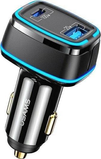 Incarcator Auto Usams Super Fast Charger 120w, 1 X Usb Port Pd 20w, 1 X Usb Type-c Pd 100w, Negru - Us-cc142