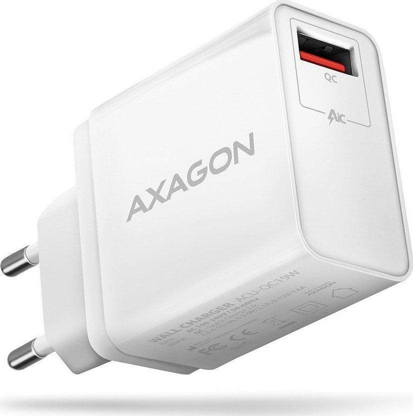 Încărcător Axagon ACU-QC19W Încărcător de perete QC 19W, 1x port USB-A, QC3.AFC/FCP/SMART, alb