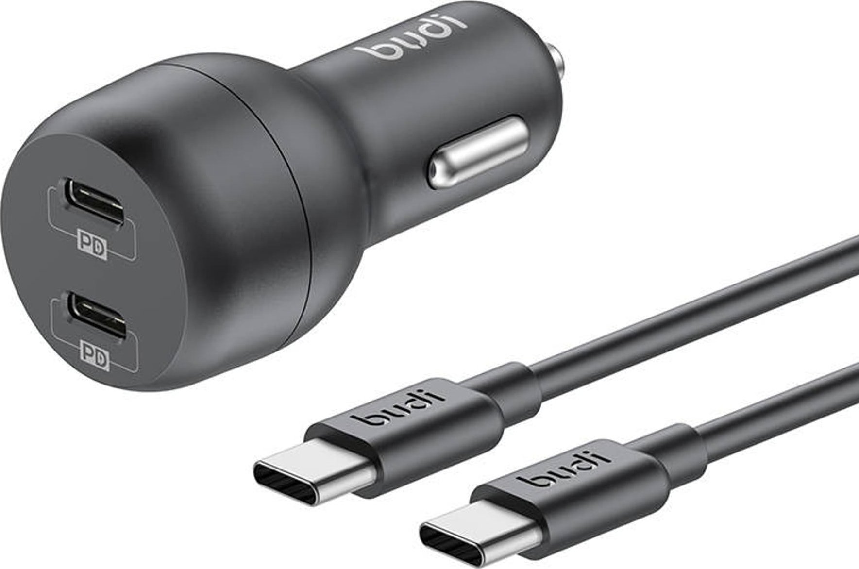 Încărcător Budi Încărcător auto Budi, 2x USB-C, 40W, cablu PD + USB-C la USB-C (negru)