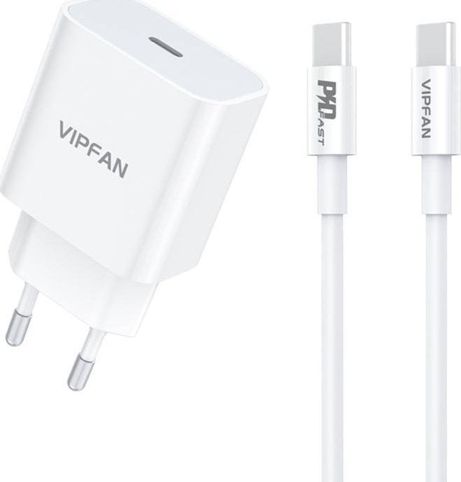 Încărcător de perete Vipfan Vipfan E04, USB-C, 20W, QC 3.0 + cablu USB-C (alb)