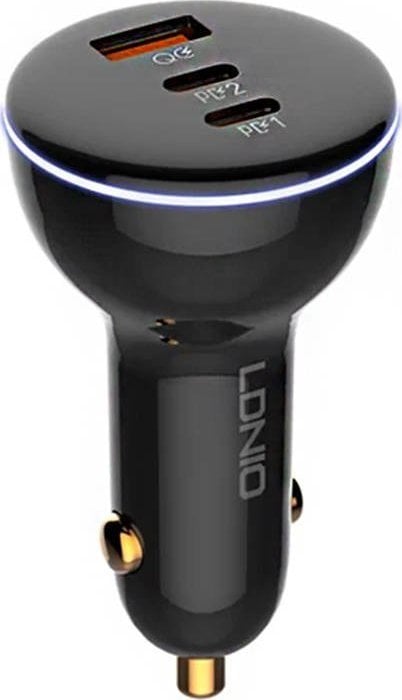 Încărcător LDNIO Încărcător auto LDNIO C102, USB + 2x USB-C, 160 W + cablu USB la Micro USB (negru)