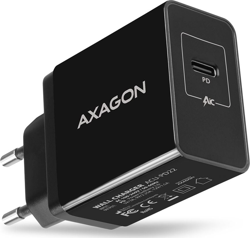 Incarcator retea AXAGON ACU-PD22, Smart Charging, 1x 5V/3A USB Type-C port, PD, Negru