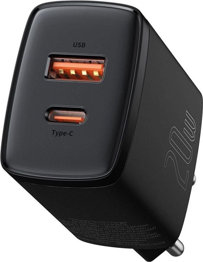 Incarcator retea Baseus CCXJ-B01, USB/USB-C, Quick Charge 3.0, Power Delivery 3.0, 20W, Negru