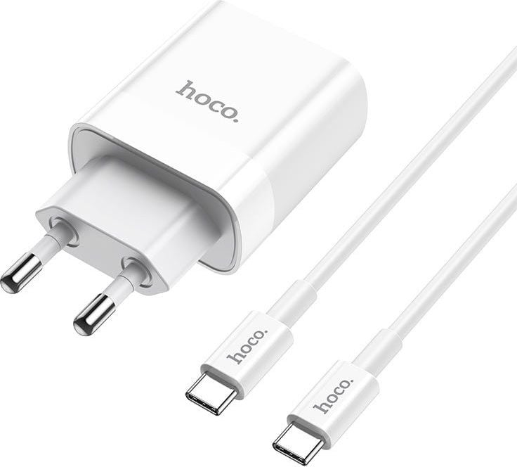 Incarcator retea Hoco C80A, USB/USB-C, Quick Charge 3.0, Power Delivery 20W, Cablu USB-C inclus, Alb