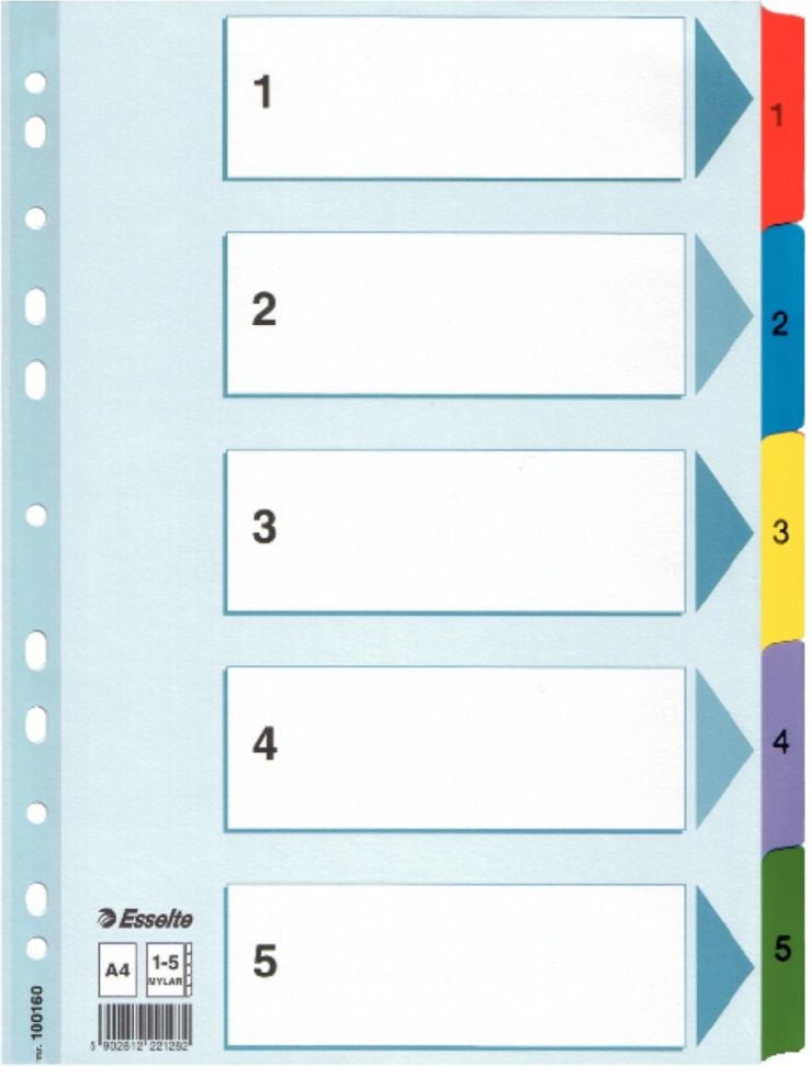 Index carton cu taste laminate, Esselte Mylar, A4, index 1-5