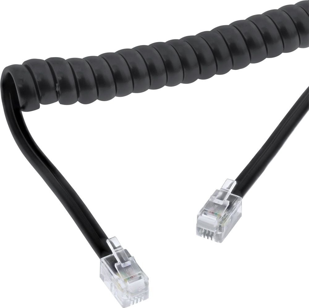 InLine InLine Cablu spiralat pentru receptor, RJ10 4P4C M/M, negru, max. 4m