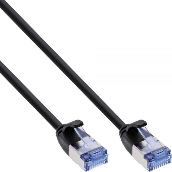 Cablu inline InLine rotund cordon Slim Patch U / FTP Cat 6A - negru - 0,25 m
