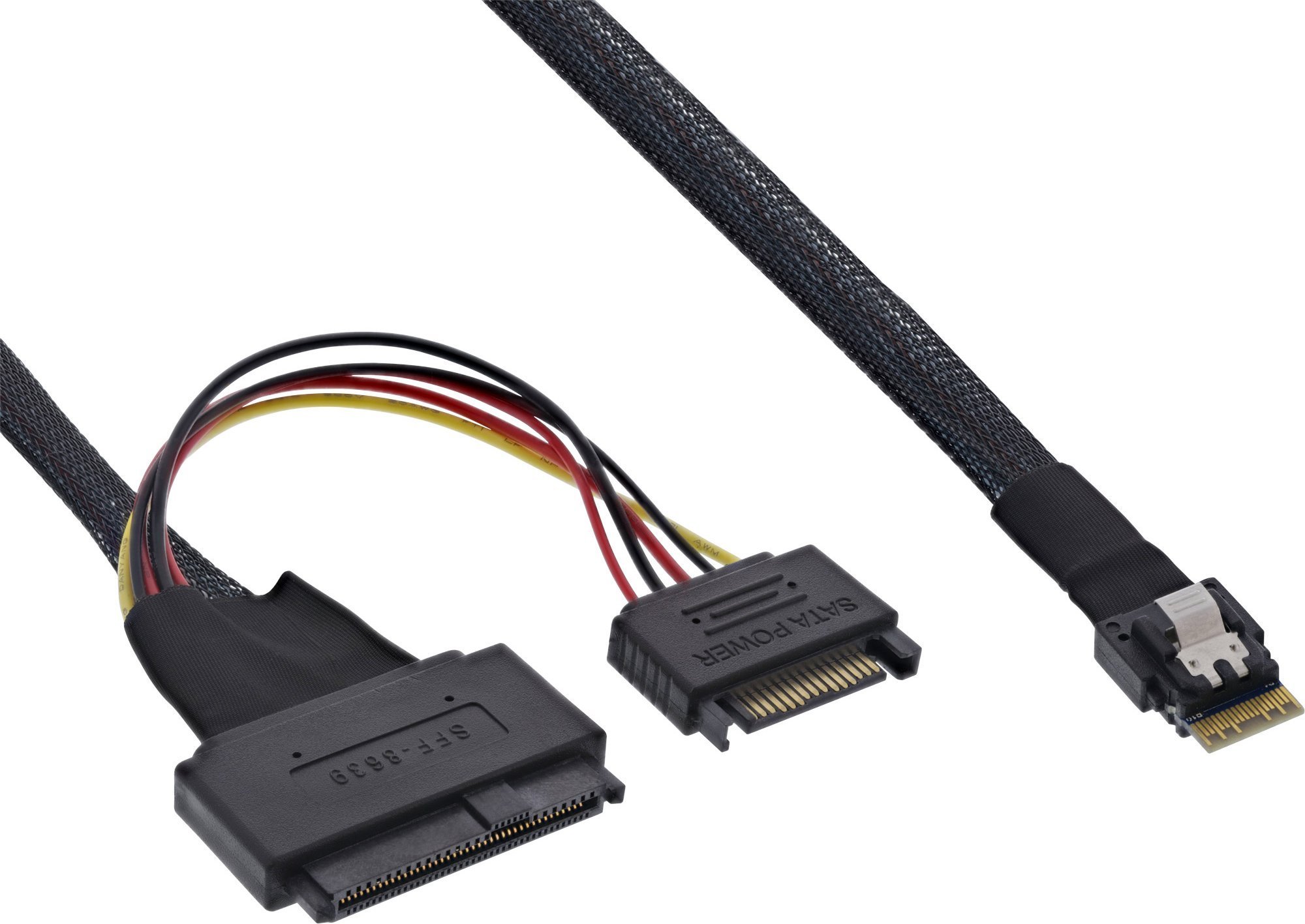 Cablu InLine InLine® Slim SAS, SFF-8654 la U.2 SFF-8639 + alimentare SATA, 24 Gb/s, 0,5 m