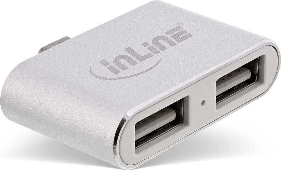 InLine Mini USB 2.0 Hub, USB CM - 2x USB AF, argintiu