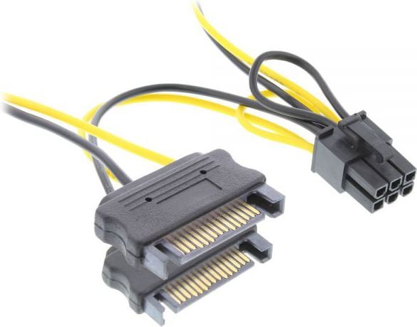 Cablu inline Zasilającu 2x SATA cablu - 6 pini PCIe carduri, 0,15M - 26628B