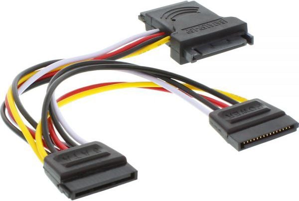 Cablu inline SATA Kabel Zasilający SATA męski - 2x żeński SATA, 0.15m (29681)