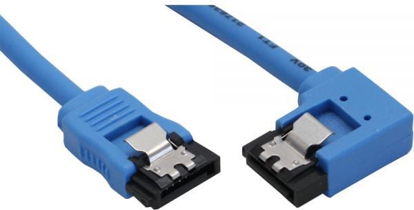 Cablu SATA 6 Gb / s circular unghi drept aerodinamic de 90 &amp;deg; cu zavoare, 0.3m albastru (27703R)