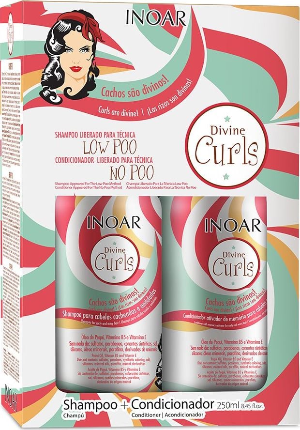 Inoar Garbanotų plaukų priežiūros rinkinys INOAR Divine Curls Duo Kit: šampūnas 250 ml + kondicionierius 250 ml