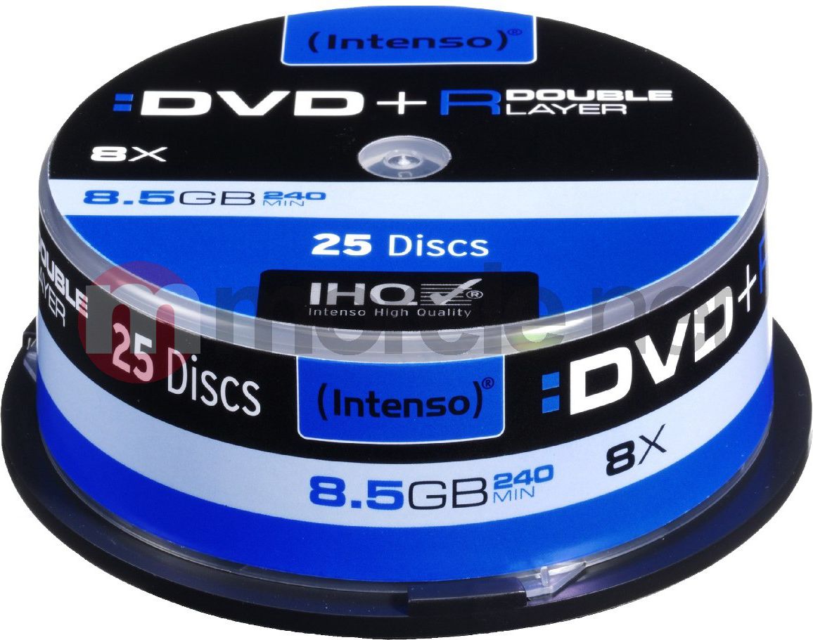 Pachet cu discuri pentru stocarea de informatii , Intenso , DVD+R DL 8x 8.5GB 25 bucati , argintiu