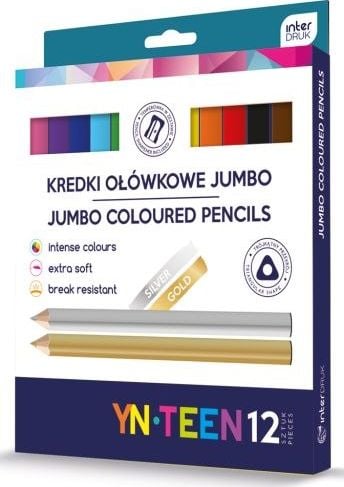 Creioane creion Interdruk YN TEEN Triunghiular Jumbo Gold 12 culori Interdruk Galanteria