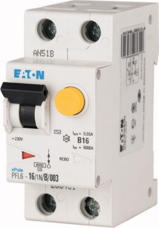 Întrerupător de circuit rezidual Eaton 1P+N 16A 0.3A tip AC PFL6-16/1N/B/03 286451