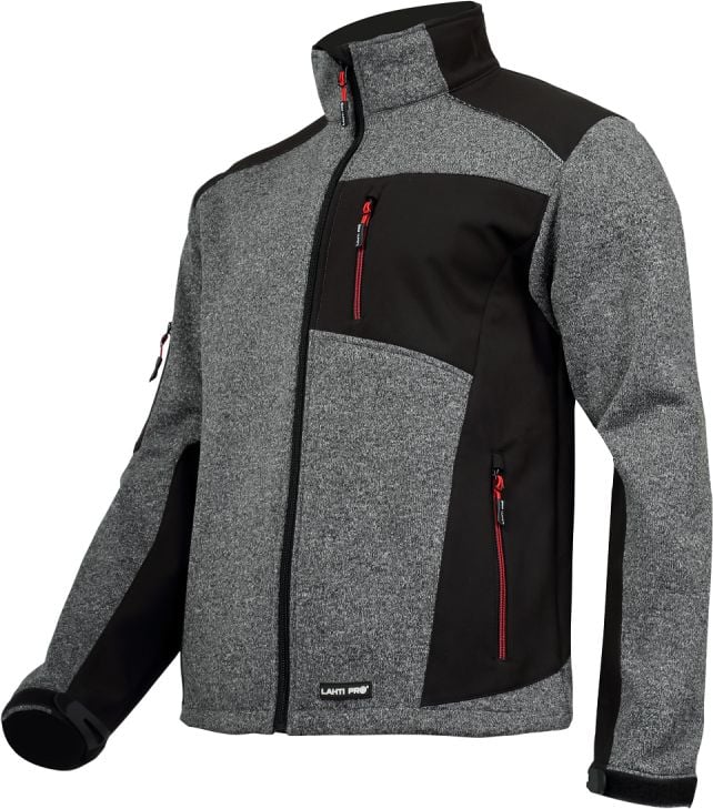 Jacheta elastica tip pulover, componente reflectorizante, impermeabila, 4 buzunare, marime L, Gri/Negru