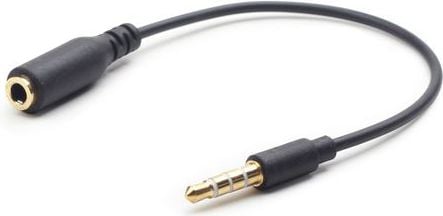 Cablu adaptor audio cross-over Gembird, conector jack 3.5 mm L-R-MIC-GND mama la jack stereo 3.5 mm L-R-GND-MIC tata 4 pini, lungime 18 cm, negru