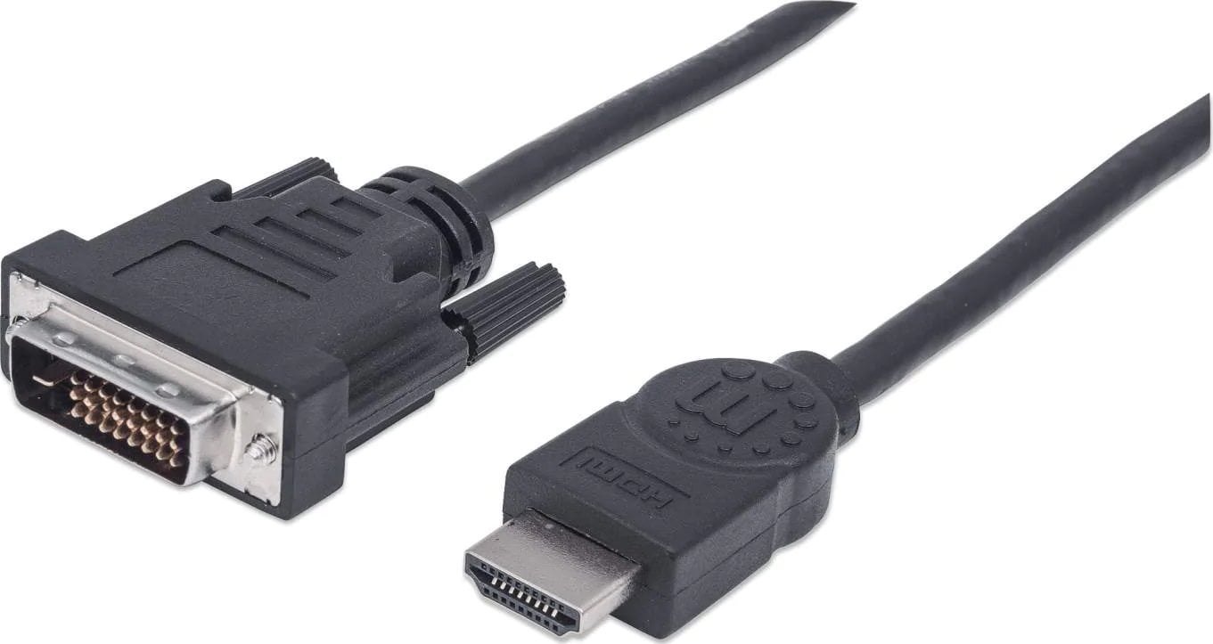 Cablu Manhattan HDMI 19-pin male to DVI-D 24+1 male, conectori auriti, 3 metri
