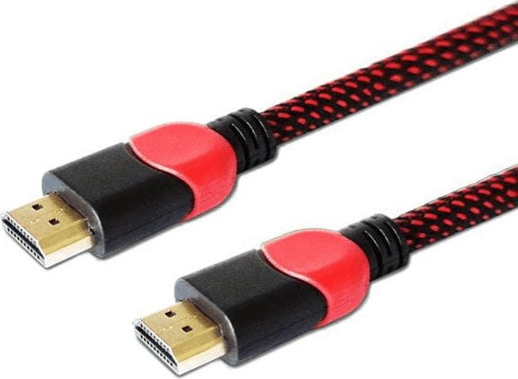 Cablu HDMI v2.0 Savio GCL-01 1,8 m, dedicat pentru PC, gaming, OFC, 4K roșu și negru, vârfuri aurii