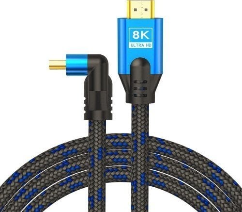 Cablu Savio HDMI (M) v2.1 Savio CL-175, 5m, 8K, înclinat, OFC, albastru-negru, vârfuri aurii