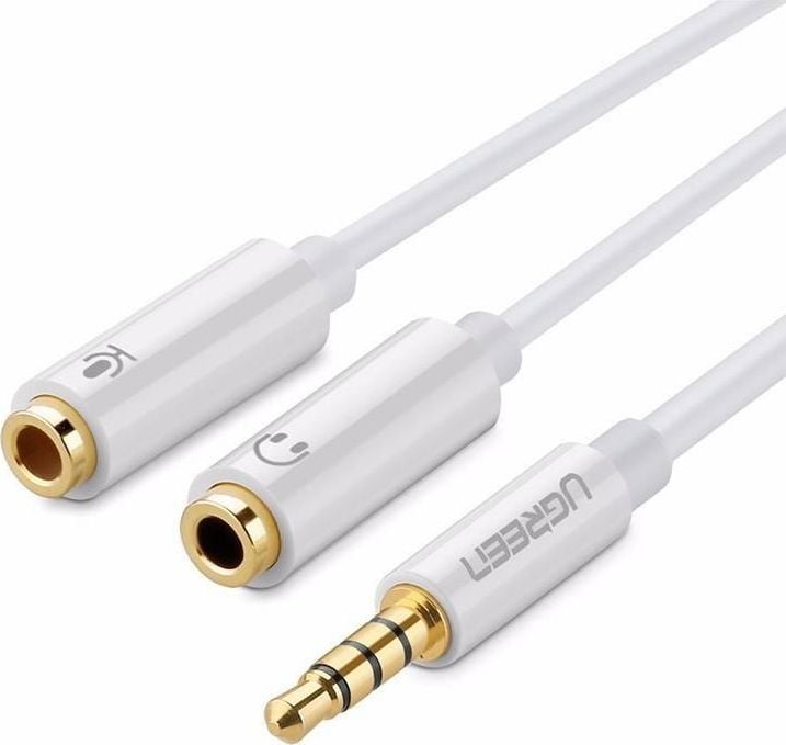 Cablu UGREEN AV141 Jack 3.5 mm tata la 2x Jack 3.5mm mama, 0.2m, Alb