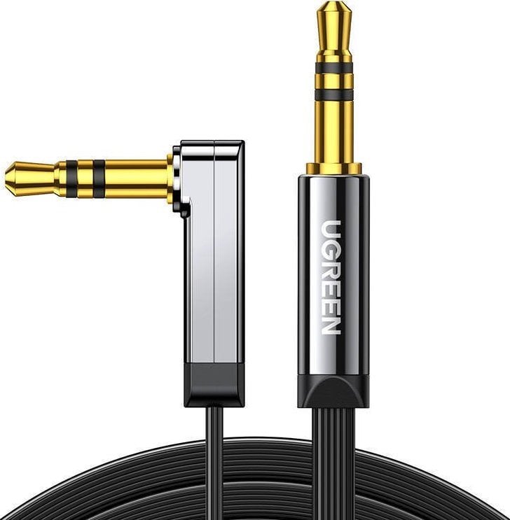 Kabel Ugreen Kątowy kabel mini jack 3,5mm AUX UGREEN AV119, płaski, 1.5 m (czarny)