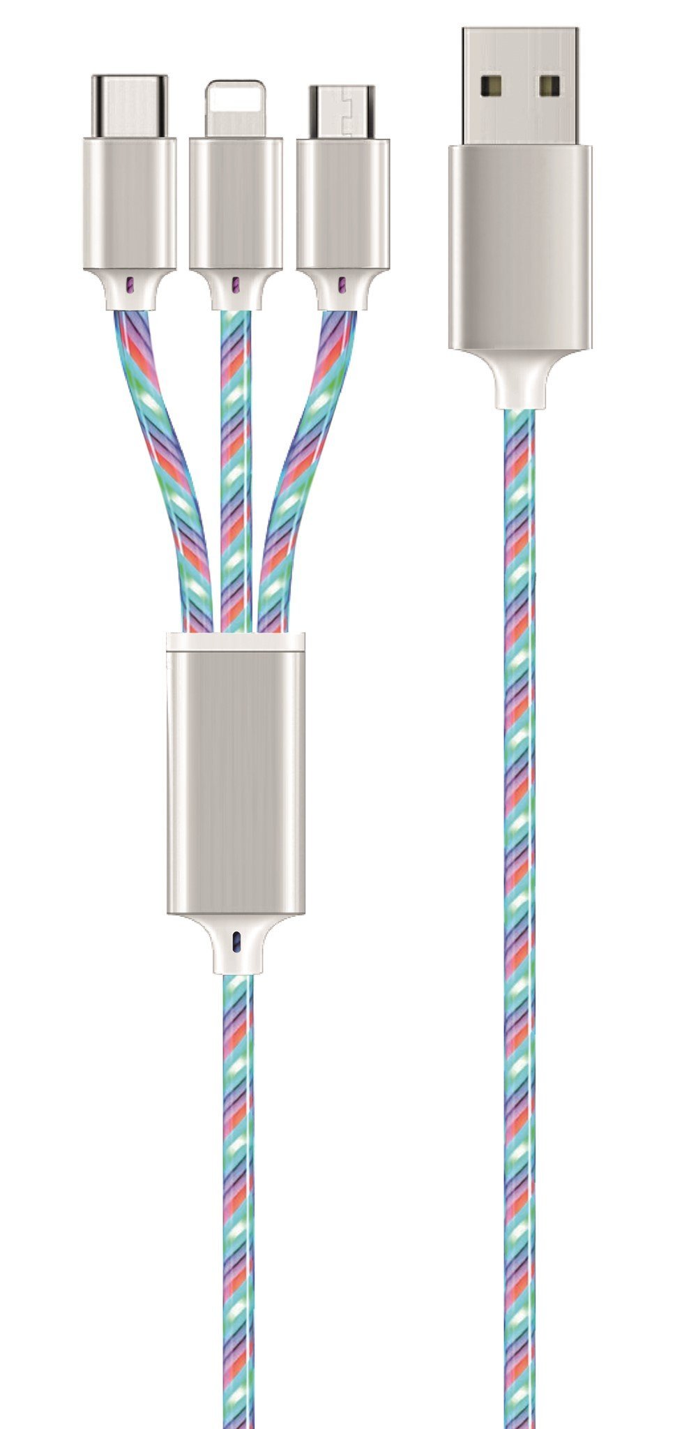 2GO USB-A - USB-C + microUSB + cablu Lightning 1,5 m Alb (797316)