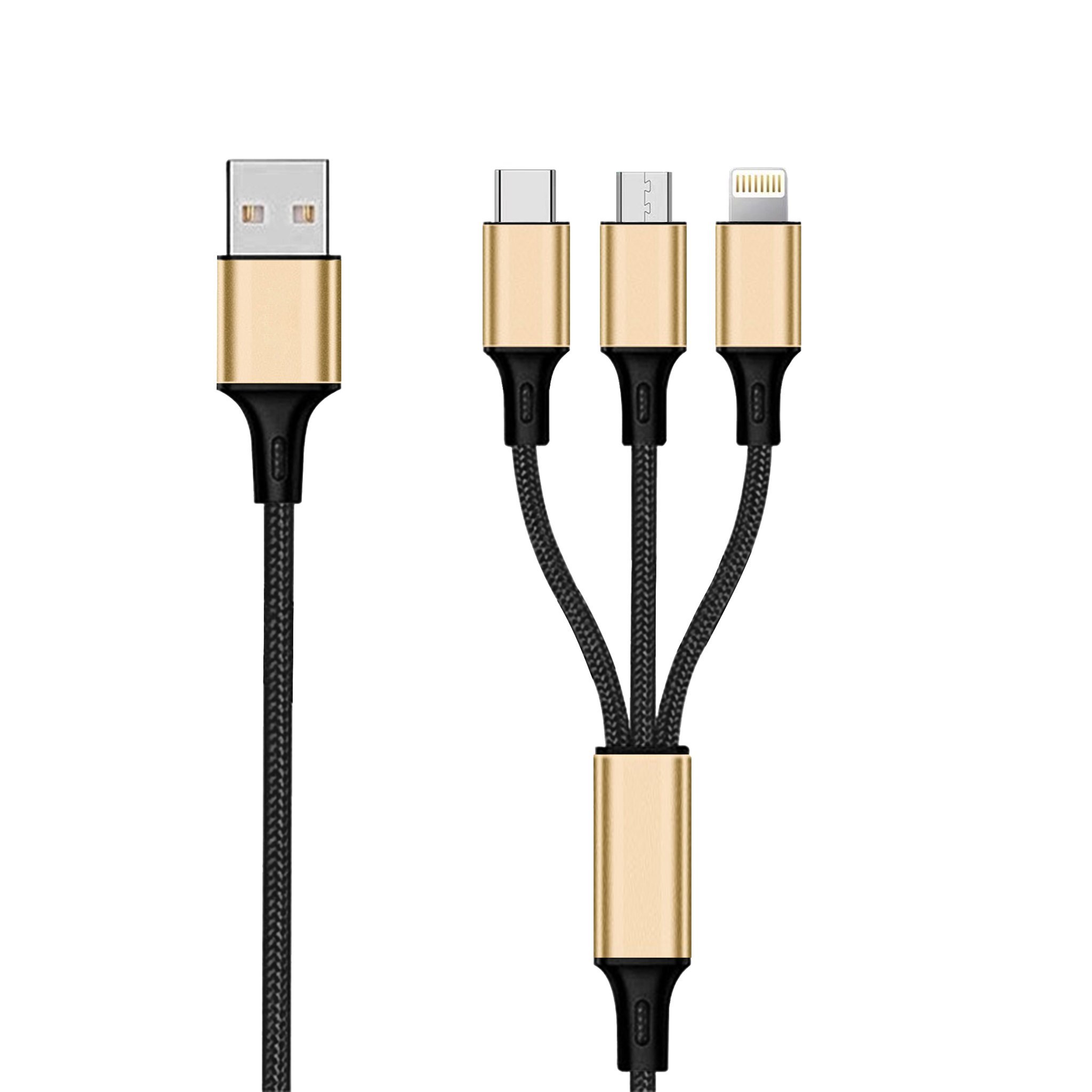 Cablu USB 2GO USB-A - USB-C + microUSB + Lightning 1,5 m Negru-auriu (797152)