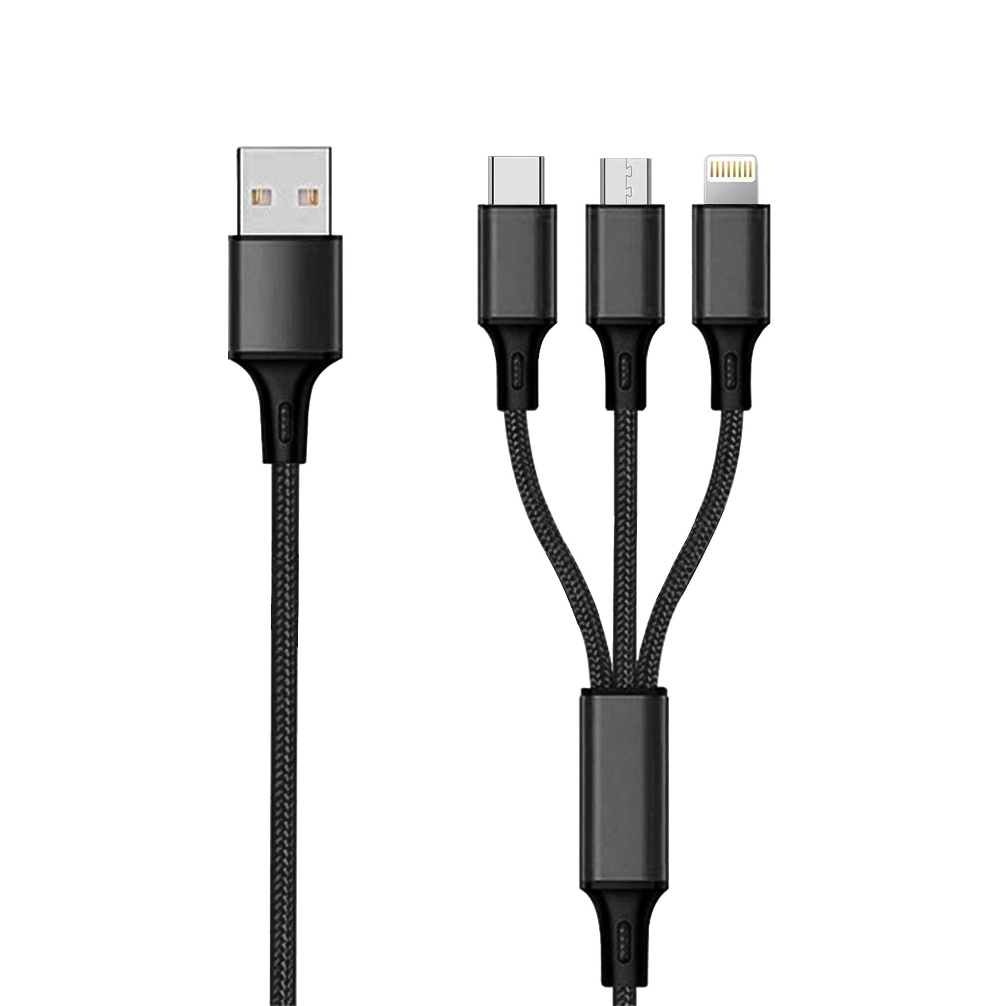 2GO USB-A - USB-C + microUSB + cablu Lightning 1,5 m Negru (797153)