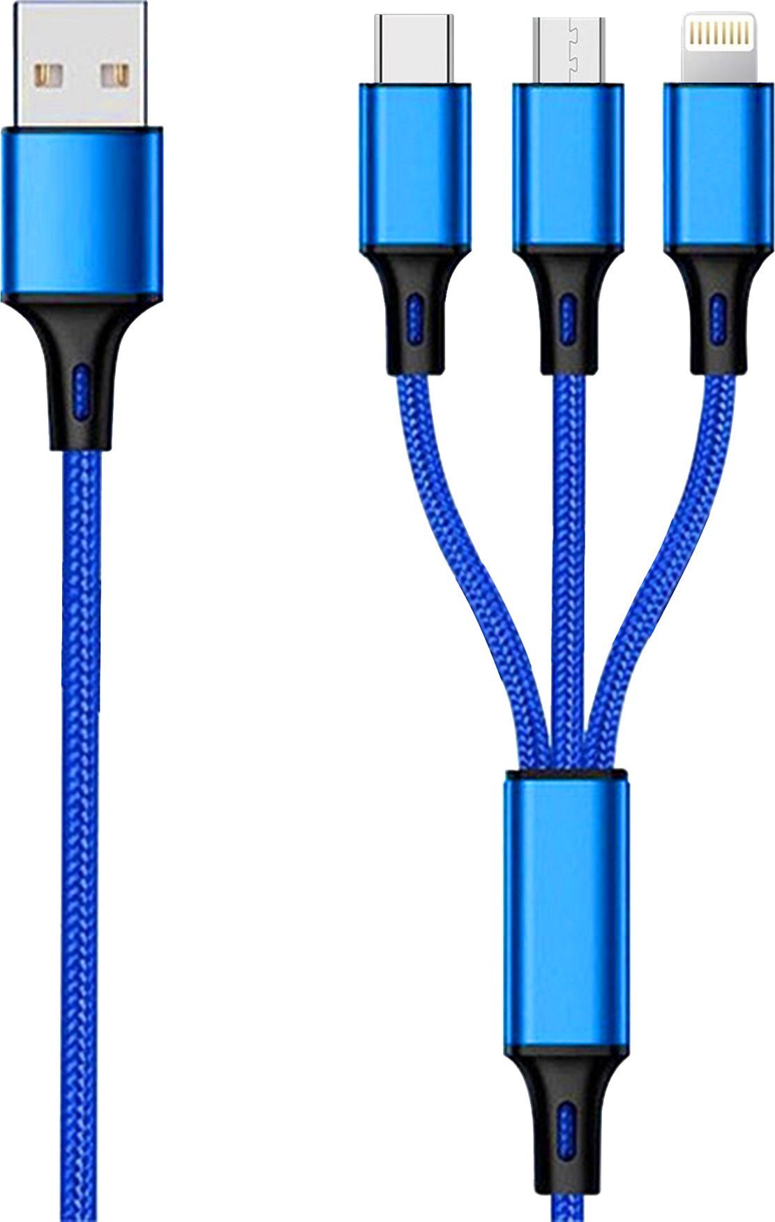 Cablu USB 2GO USB-A - USB-C + microUSB + Lightning 1,5 m Albastru (797151)