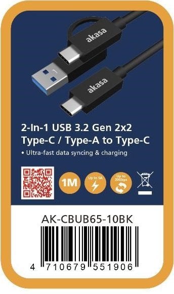 Akasa USB-A - 2x cablu USB-C 1 m negru (AK-CBUB65-10BK)