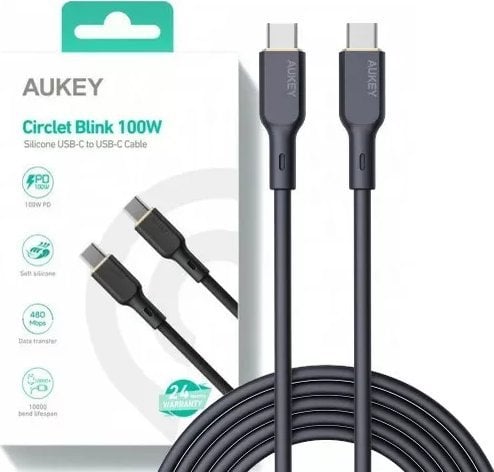 Kabel USB Aukey Aukey Kabel USB-C - USB-C, PD 100W, 1 m, silikon