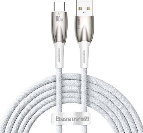 Cablu USB Baseus Cablu USB la USB-C Baseus Glimmer, 100 W, 2 m (alb)