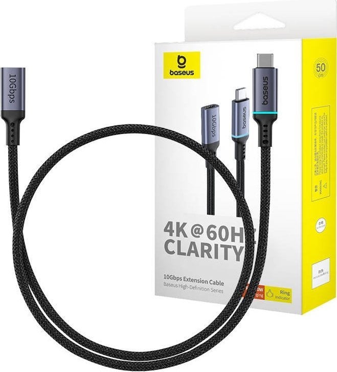 Kabel USB Baseus Przedłużenie kabla USB-C Baseus męski do żeński High Definition 10Gbps, 0,5m (czarny)