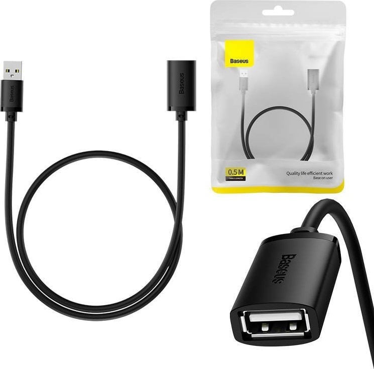 Kabel USB Baseus Przedłuzacz Baseus USB 2.0 męski do żeński, AirJoy series, 0.5m (czarny)