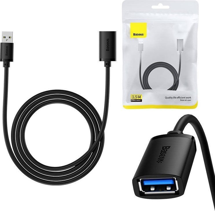 Kabel USB Baseus Przedłuzacz Baseus USB 3.0 męski do żeński, AirJoy series, 1.5m (czarny)