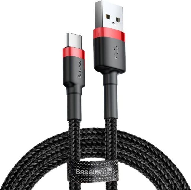 Cabluri - Cablu de date/incarcare Baseus, Cafule USB Type-C, 50 cm, 3 A, Negru/Rosu