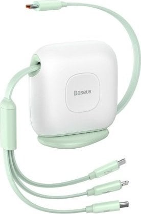 Cablu pentru incarcare si transfer de date Baseus Traction Retractable 3 in 1, USB Type-C/Lightning/Micro-USB, 1.7m, Verde